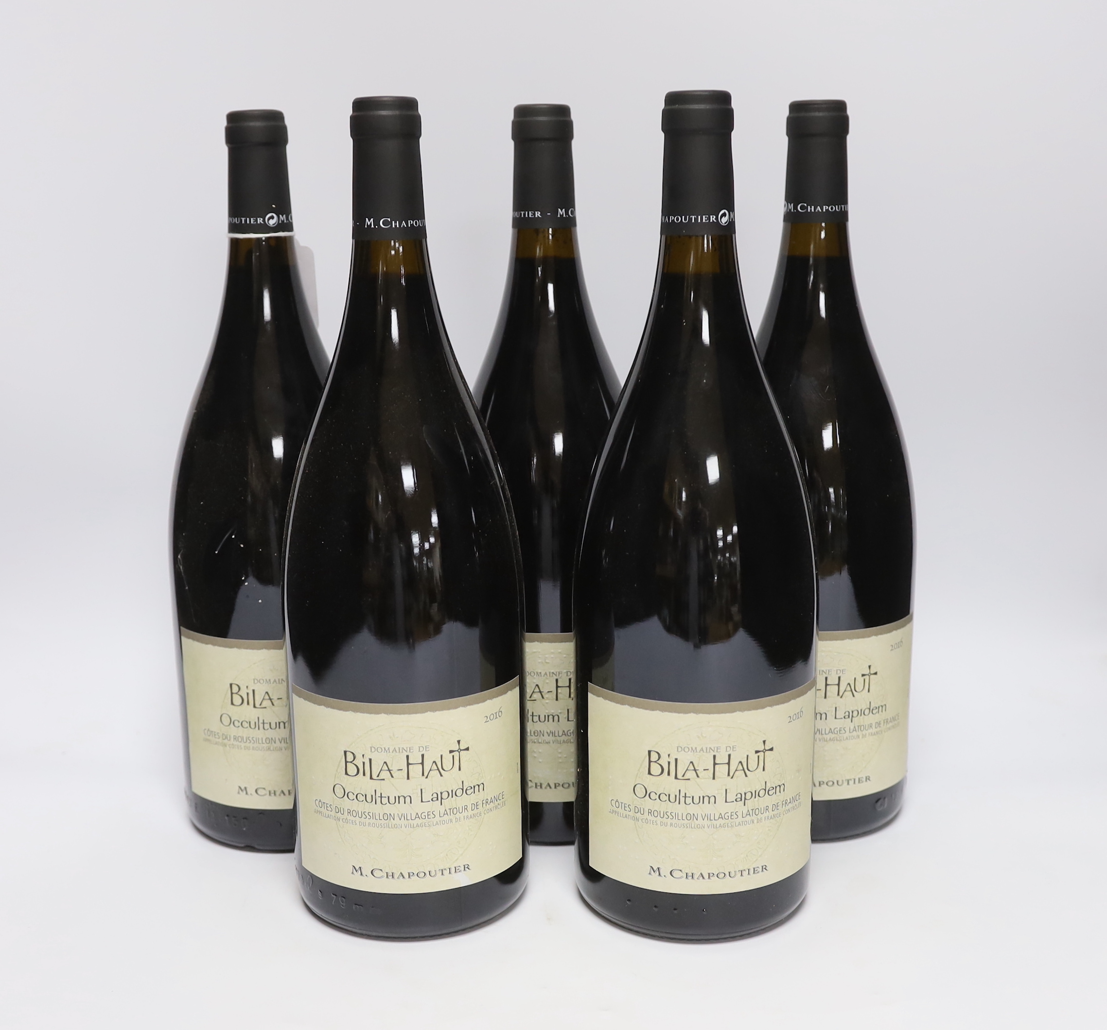 Five magnum bottles of Domaine de Bila-Haut Occultum Lapidem, 2016.